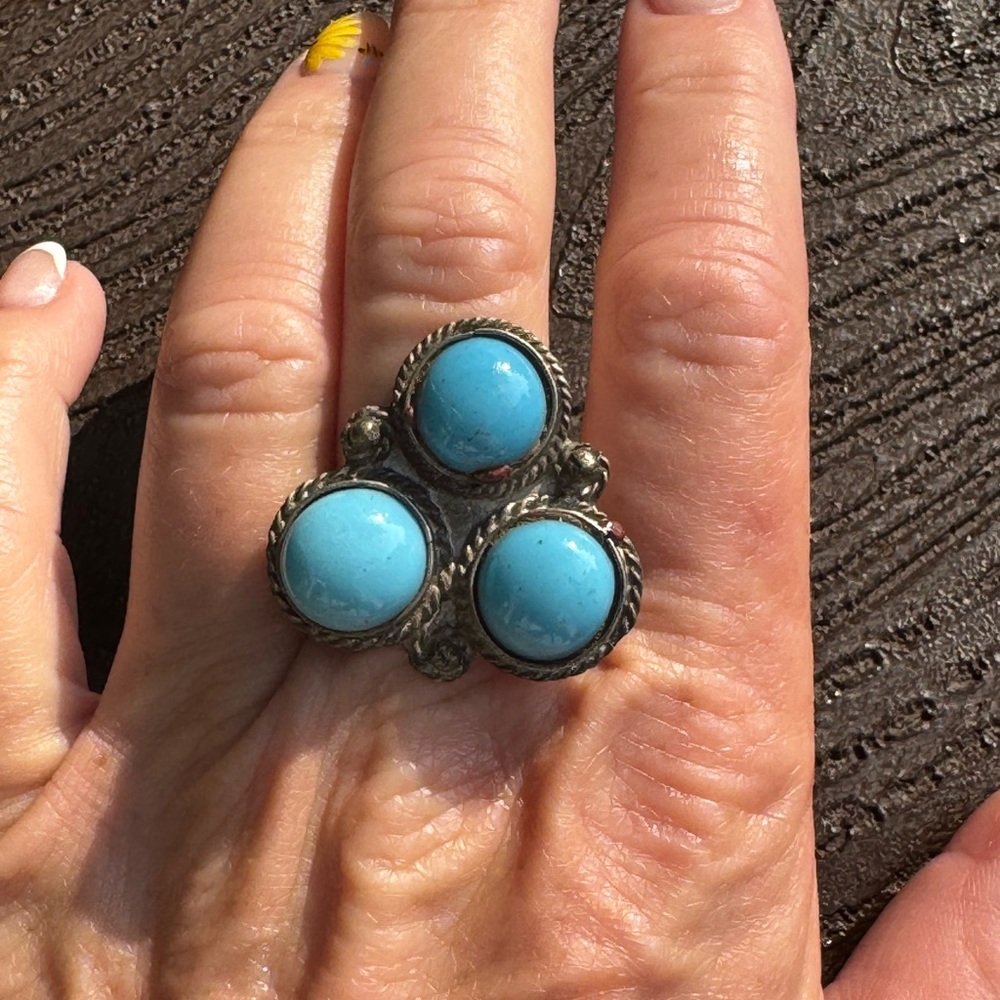 Turquoise Silver Tone Statement Ring - image 5